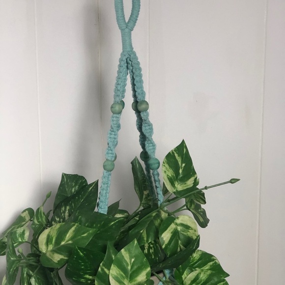 Macrame Plant Hanger:Light Teal Beaded,35”longNEW - Picture 4 of 7
